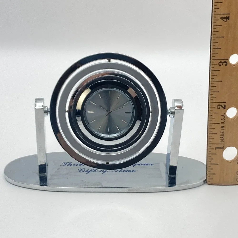 Modern Desk Clock Service Gift Silver Tone Matte Polished New Battery Works